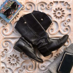 FRYE BLACK LEATHER PULL ON RIDING BOOTS